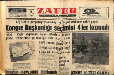 Zafer Gazetesi - 15 Aralık 1962 - Kongre Başkanlığı Seçimini 4ler Kazandı GZ110327 - 1