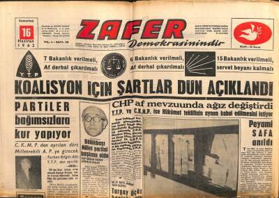 Zafer Gazetesi - 16 Haziran 1962 - Koalisyon İçin Şartlar Açıklandı GZ110660 - 1