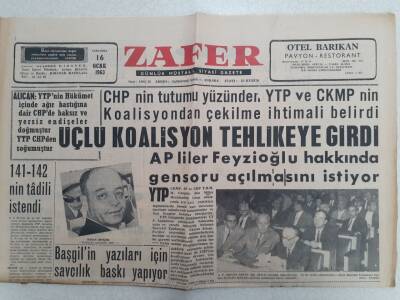 Zafer Gazetesi - 16 Ocak 1963 - Üçlü Koalisyon Tehlikeye Girdi GZ112415 - 1