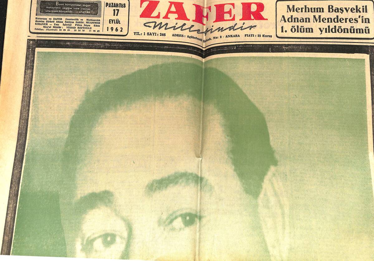 Zafer Gazetesi 17 Eylül 1962 - Amerikalı Bn. Yüzbaşı 20 Aya Mahkum Edildi - Basketbol Milli Takımımız Galip GZ149061 - 1