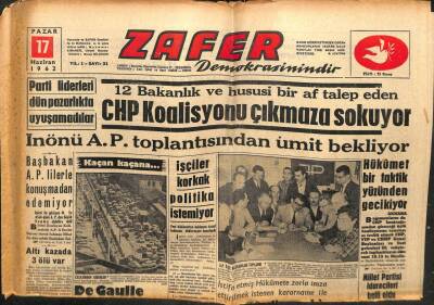 Zafer Gazetesi - 17 Haziran 1962 - CHP Koalisyonu Çıkmaza Sokuyor GZ110657 - 1