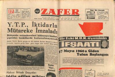 Zafer Gazetesi - 17 Ocak 1962 - YTP İktidarla Mütareke İmzaladı GZ110452 - 1