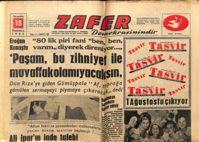Zafer Gazetesi 18 Temmuz 1962 - Birleşik Amerikaya Şeker İhraç Ettik GZ66042 - 2
