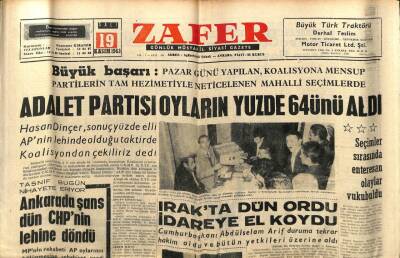 Zafer Gazetesi - 19 Kasım 1963 - Irakta Ordu İdareye El Koydu, AP Oyların Yüzde 64ünü Aldı GZ110349 - 1