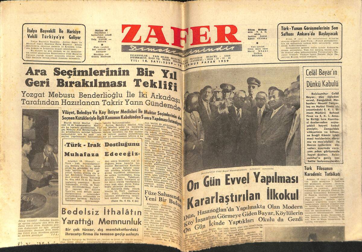 Zafer Gazetesi 19 Temmuz 1959 - Fatih Rüştü Zorlu, Bugün İstanbula Geliyor - Ekselans Matsas Anıtkabir'i Ziyaret Etti GZ158931 - 1