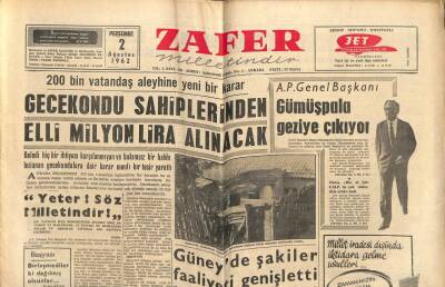 Zafer Gazetesi - 2 Ağustos 1962 - Gecekondu Sahiplerinden 50 Milyon Alınacak GZ110479 - 1