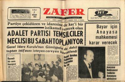 Zafer Gazetesi - 2 Nisan 1963 - Celal Bayar İçin Anayasa Karar Verecek GZ110411 - 1