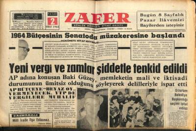 Zafer Gazetesi - 2 Şubat 1964 - Erzurum Belediye Başkanlığı Seçimi İptal Edildi GZ110407 - 1