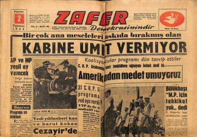 Zafer Gazetesi 2 Temmuz 1962 - Amerikadan Medet Umuyoruz GZ66070 - 1