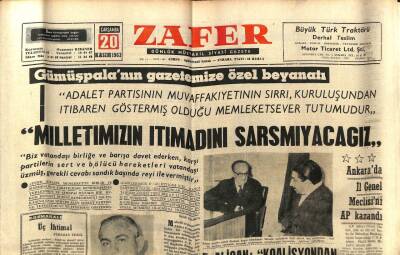 Zafer Gazetesi - 20 Kasım 1963 - Gümüşpala Milletimizin İtimatını Sarsmayacağız GZ110348 - 1