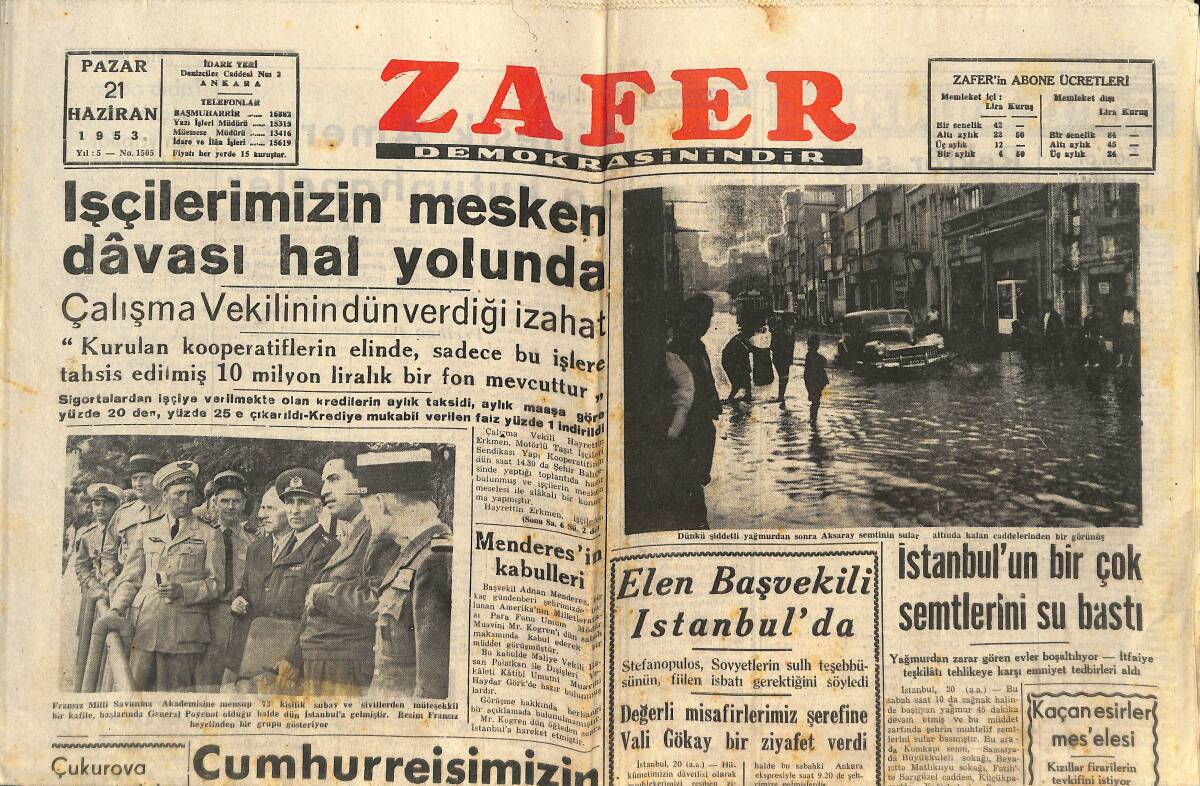 Zafer Gazetesi 21 Haziran 1953 - Menderes'in Kabulleri - Ayten Akyol Türkiye Güzeli - Casus Rosenbergler Nasıl İdam Edildiler GZ146754 - 1