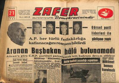 Zafer Gazetesi - 21 Haziran 1962 - Aranan Başbakan Hala Bulunamadı GZ110376 - 1