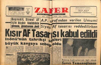 Zafer Gazetesi - 21 Şubat 1963 - Kısır Af Tasarısı Kabul Edildi GZ110722 - 1