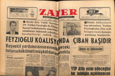 Zafer Gazetesi - 22 Şubat 1963 - Feyzioğlu Koalisyonda Çıban Başıdır GZ110723 - 1