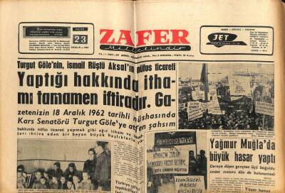 Zafer Gazetesi - 23 Aralık 1962 - Yağmur Muğlada Büyük Hasar Yaptı GZ110483 - 1