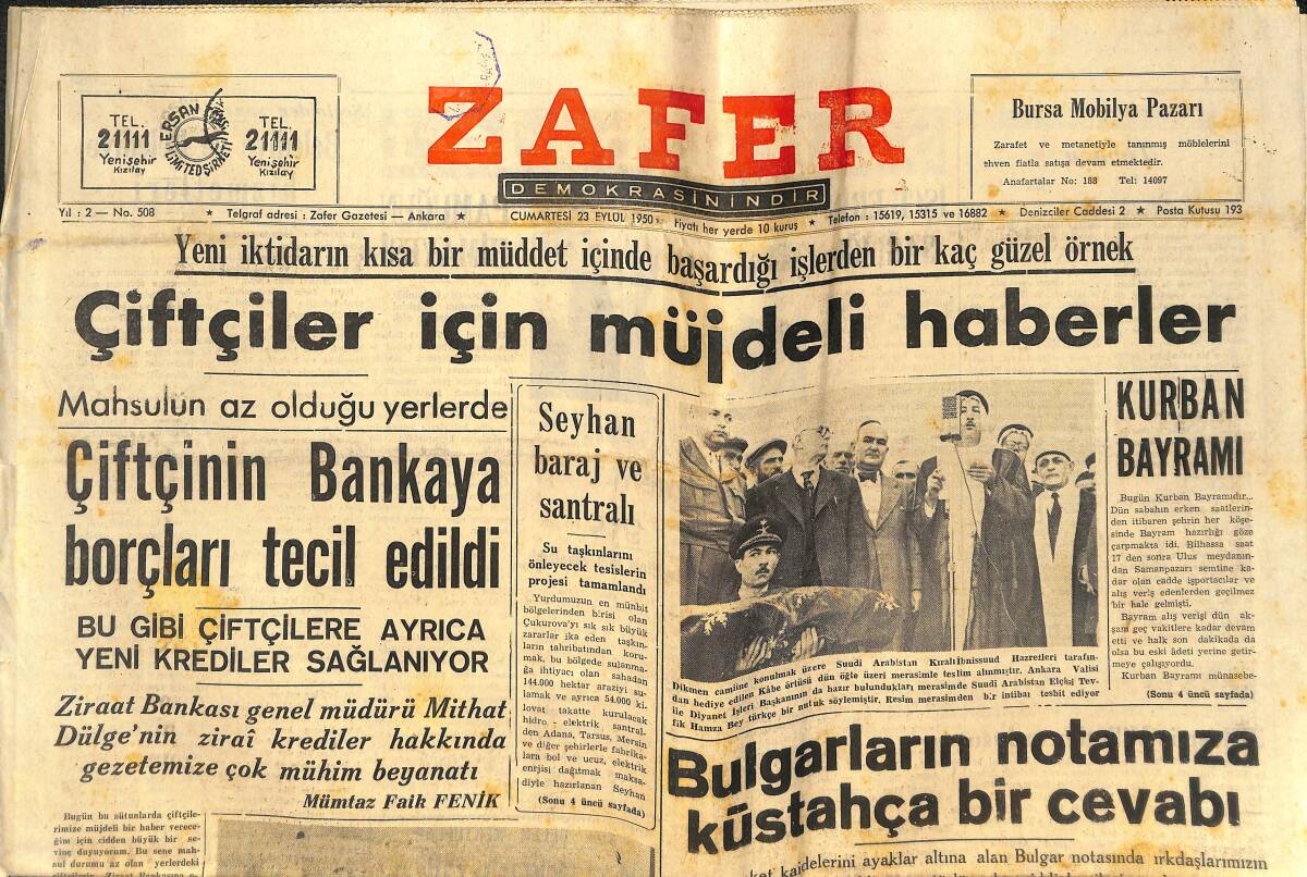 Zafer Gazetesi 23 Eylül 1950 - Bulgarların Notamıza Küstahça Bir Cevabı - Seul'de Kanlı Sokak Savaşları Oluyor GZ142312 - 1