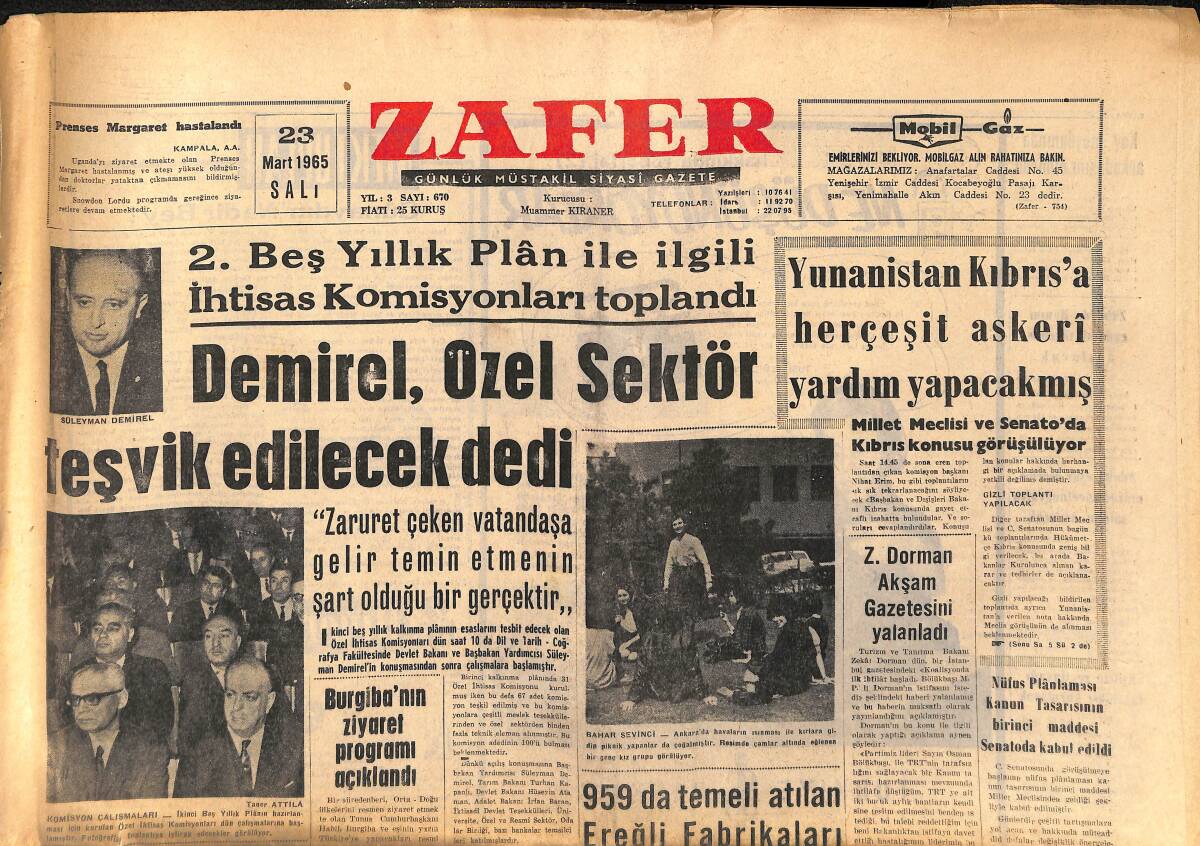Zafer Gazetesi 23 Mart 1965 - 959'da Temeli Atılan Ereğli Fabrikaları Dün İşletmeye Açıldı - Genç Millilerimiz Trabzon'a Gidiyor GZ141468 - 1