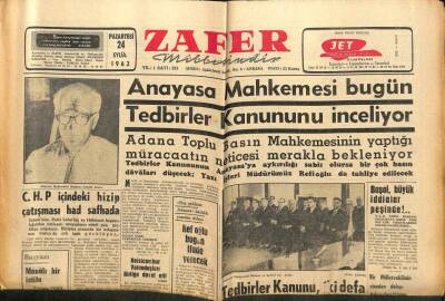 Zafer Gazetesi - 24 Eylül 1962 - CHP İçindeki Hizip Çatışması Had Safhada GZ110463 - 1