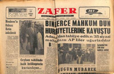 Zafer Gazetesi - 25 Şubat 1963 - Binlerce Mahkum Hürriyetlerine Kavuştu GZ110726 - 1