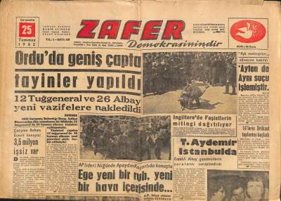 Zafer Gazetesi 25 Temmuz 1962 - İtalyadaki İngiliz Oto Sayısı Arttı GZ106655 - 1