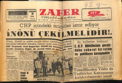 Zafer Gazetesi 26 Eylül 1962 - İsmet İnönü Çekilmelidir GZ66069 - 2