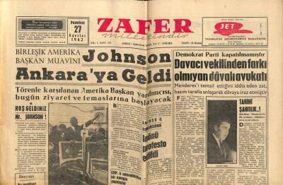 Zafer Gazetesi - 27 Ağustos 1962 - Johnson Ankaraya Geliyor GZ110477 - 1
