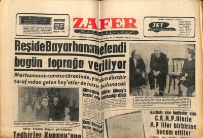 Zafer Gazetesi - 27 Aralık 1962 - Reşide Bayar Bugün Toprağa Veriliyor GZ110484 - 1