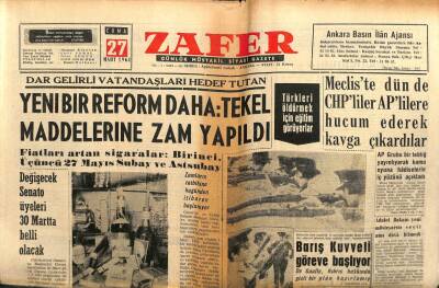 Zafer Gazetesi - 27 Mart 1964 - Yeni Bir Reform DahaTekel Maddelerine Zam Yapıldı GZ110611 - 1