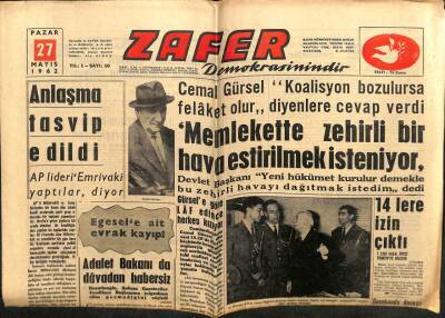 Zafer Gazetesi - 27 Mayıs 1962 - 14lere İzin Çıktı GZ110567 - 1