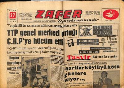Zafer Gazetesi 27 Temmuz 1962 - Şartlar Köylüyü Kötü Günlere İtiyor GZ66074 - 2