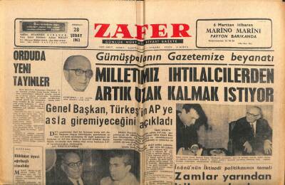 Zafer Gazetesi - 28 Şubat 1963 - Gümüşpala Milletimiz İhtilalcilerden Artık Uzak Kalmak İstiyor GZ110727 - 1