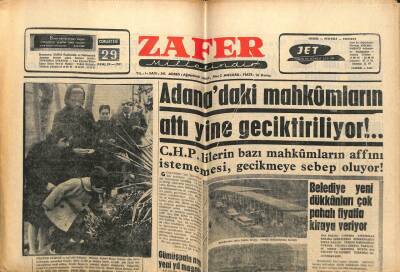 Zafer Gazetesi - 29 Aralık 1962 - Adana daki Mahkumların Affı Geciktiriliyor GZ110488 - 1