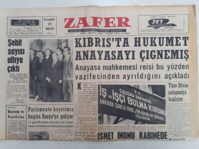 Zafer Gazetesi - 29 Mayıs 1963 - Kıbrısta Hükümet Anayasayı Çiğnemiş GZ112365 - 1