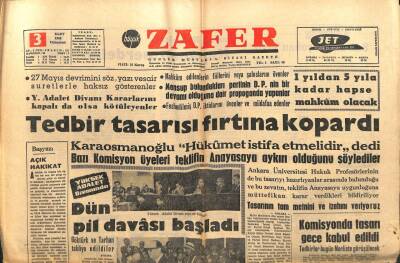 Zafer Gazetesi - 3 Mart 1962 - Tedbir Tasarısı Fırtına Kopardı GZ110676 - 1