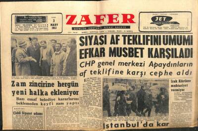 Zafer Gazetesi - 3 Mart 1963 - Zam Zincirine Her Gün Yeni Halka GZ110649 - 1