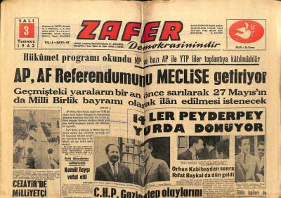 Zafer Gazetesi 3 Temmuz 1962 - Kemal Tayşı Vefat Etti GZ66049 - 2