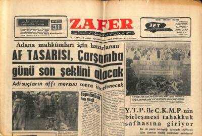 Zafer Gazetesi - 31 Aralık 1962 - Af Tasarısı Son Şeklini Alacak GZ110486 - 1