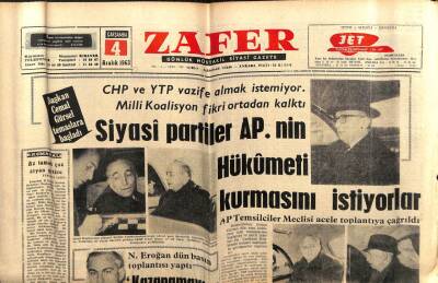 Zafer Gazetesi - 4 Aralık 1963 - Cemal Gürsel Temaslara Başladı GZ110553 - 1