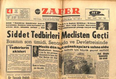 Zafer Gazetesi - 4 Mart 1962 - Şiddet Tedbirleri Meclisten Geçti GZ110577 - 1