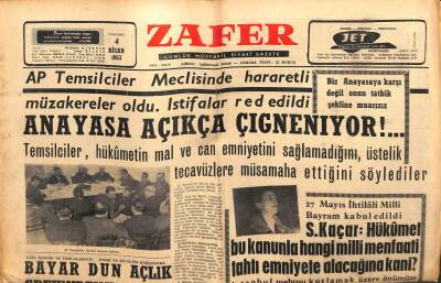 Zafer Gazetesi - 4 Nisan 1963 - Anayasa Açıkça Çiğneniyor GZ110694 - 1