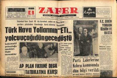 Zafer Gazetesi - 4 Şubat 1964 - Türk Hava Yollarının ETİ Yolcu Uçağı Dün Gece Düştü GZ110405 - 1