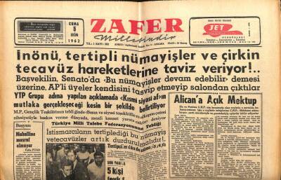 Zafer Gazetesi - 5 Ekim 1962 - İnönü, Tertipli Nümayişler Ve Çirkin Tecavüz Hareketlerine Taviz Veriyor GZ110604 - 1