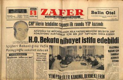 Zafer Gazetesi - 5 Ekim 1963 - CHPlilerin Tehdidine Rağmen İlk Raundu YTP Kazandı GZ110335 - 1