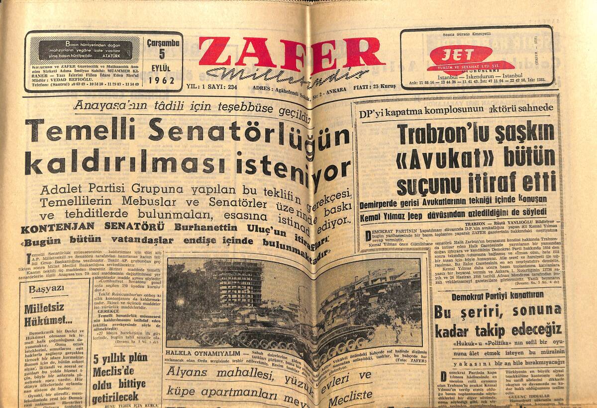 Zafer Gazetesi 5 Eylül 1962 - Trabzonlu Şaşkın Avukat Bütün Suçunu İtiraf Etti - Galatasaray Edirne'den Hareket Etti GZ148903 - 1