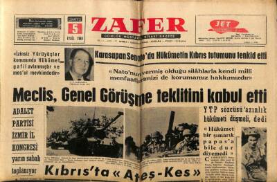 Zafer Gazetesi - 5 Eylül 1964 - Kıbrısta Ateşkes Bozuldu GZ110472 - 1