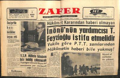 Zafer Gazetesi - 5 Mart 1963 - Turhan Feyzioğlu İstifa Etmelidir GZ110651 - 1