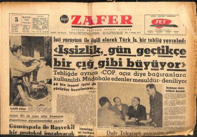 Zafer Gazetesi - 5 Mayıs 1962 - İşsizlik Çığ Gibi Büyüyor GZ110665 - 1
