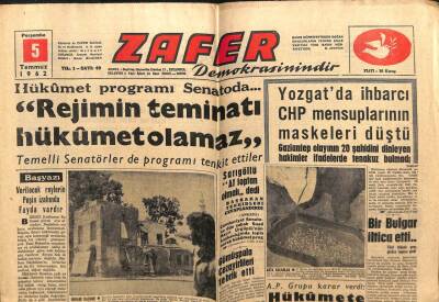Zafer Gazetesi - 5 Temmuz 1962 - Rejimin Teminatı Hükümet Olamaz GZ110561 - 1