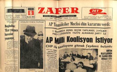 Zafer Gazetesi - 6 Aralık 1963 - AP Milli Koalisyon İstiyor GZ110551 - 1