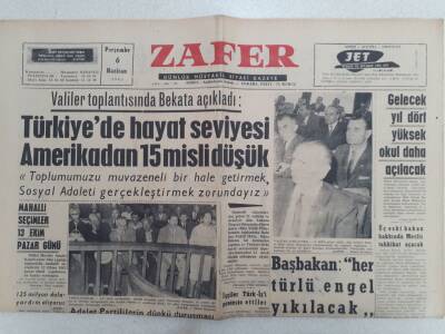 Zafer Gazetesi - 6 Haziran 1963 - Türkiyede Hayat Seviyesi Amerikadan 15 Misli Düşük GZ112392 - 1
